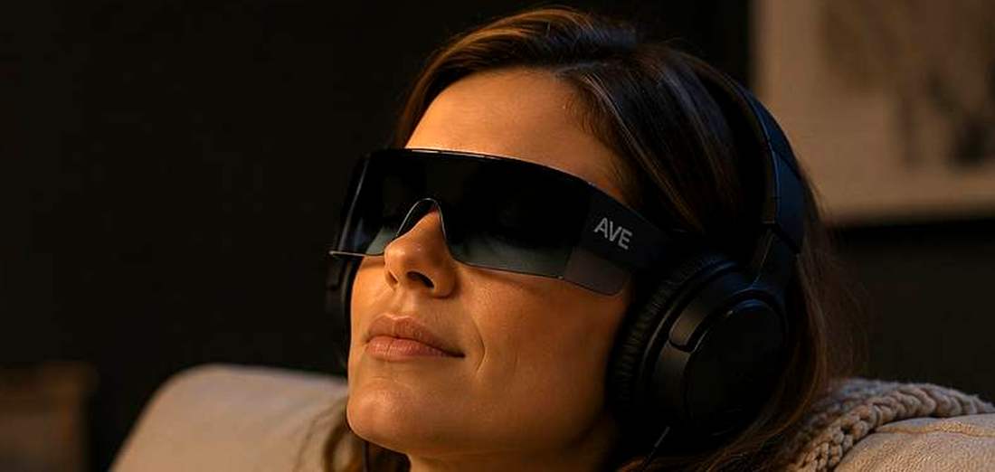 Žena s AR brýlemi během programu angličtina hypnózou